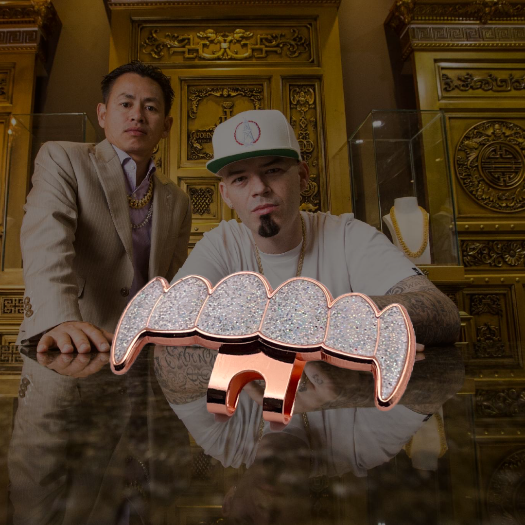 Grill Teeth Hat Clip - Rose Gold/Copper Iced Out